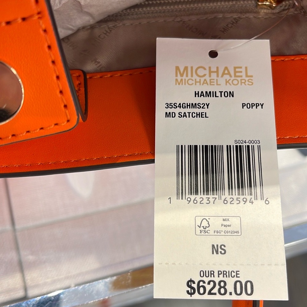 MICHAEL KORS HAMILTON MEDIUM SATCHEL 
 COLOR: POPPY 
NWT - Picture 9 of 16